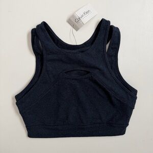 Calvin Klein Sports Bra Unlined Quick Dry Racerback Athletic Exercise Blue